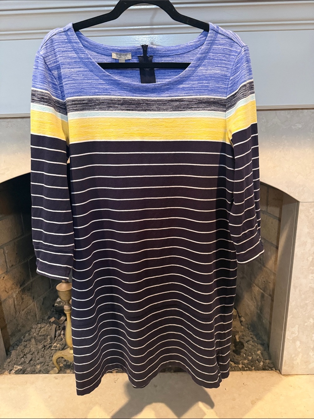 T by Talbots Navy, Yellow & Black Striped Knit Dress size Large